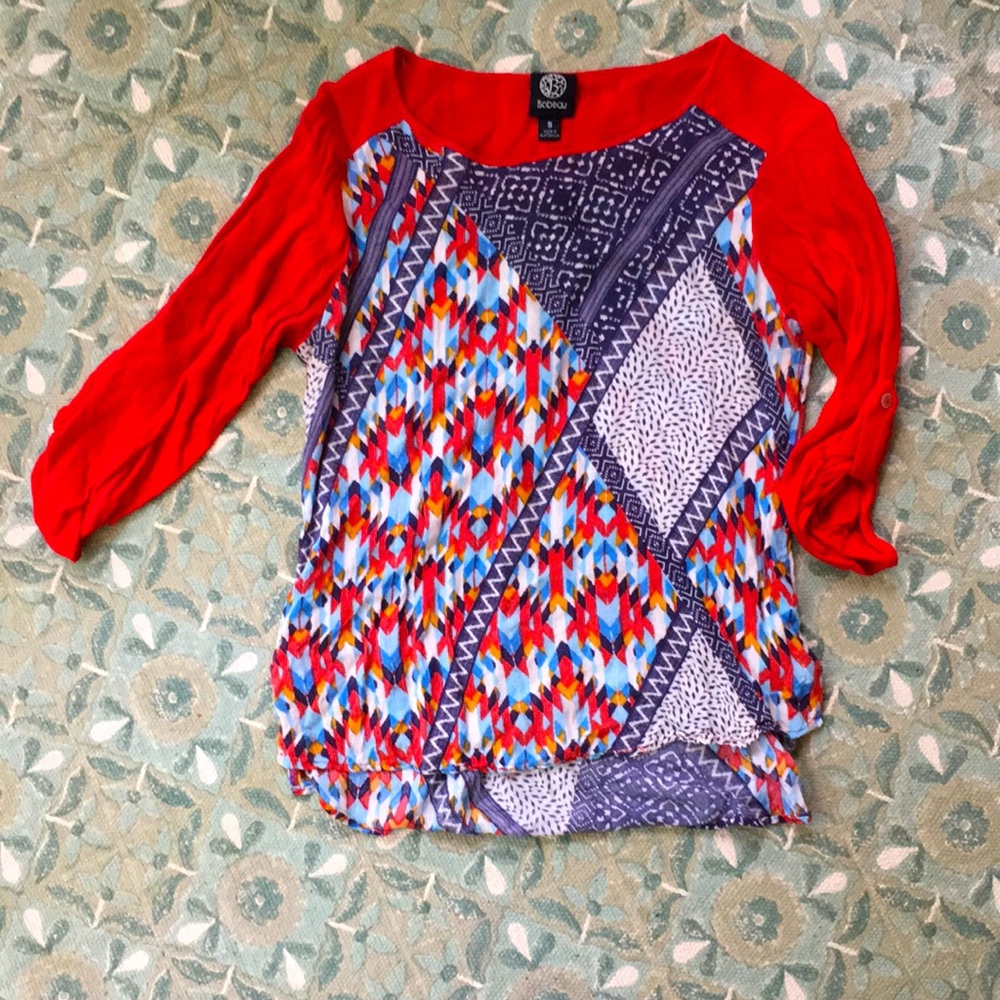 Colorful lightweight 3/4 sleeve tunic blouse